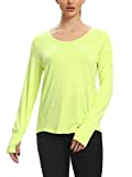 CNJUYEE Long Sleeve Workout Tops for Women Yoga Shirts Athletic Running Tank Top Exercise Gym Clothes Neon Yellow
