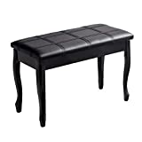 GOFLAME Piano Bench Stool with Padded Cushion and Music Storage, Heavy Duty Piano Duet Seat with PU Leather Padded Seat and Solid Wooden Legs, Perfect for Home Use (Black)