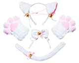 Beelittle Cat Cosplay Costume Kitten Ears Tail Collar Paws Cat Cosplay Collection 5 Pack (White)