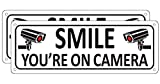 Smile You're on Camera Sign (2 Pack), Video Surveillance Sign Metal, 10" x 3.5" Home Security Signs for House Business, Camera Warning Sign for Home Outdoor, Aluminum CCTV Sign for Yard