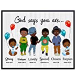 God Says You Are Wall Art - Religious Gifts - African American Boys Room Decor - Spiritual Christian Gifts - Inspirational Bible Verses - Scripture Home Decor- God Wall Art - Black Boys Bedroom Decor