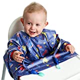 Bibado - Coverall Baby Feeding Bib, Easy to Clean Baby Bibs for Eating, Adjustable High Chair Catch All, Long Sleeve Bibs for Babies, Oceans of Fun Weaning Bib