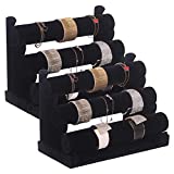 2 Pack Velvet Bracelet Holder with 3 Tier Rack, Jewelry Display Stand Watch Bangle Bar Necklace Storage Organizer, Black