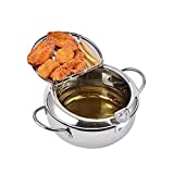 Prodent Deep Fryer Pot,304 Stainless Steel Oil Fryer with Lid,Frying Pot with Thermometer,Deep Frying Pan for Kitchen French Fries,Fish and Shrimp(7.9inch,silver)