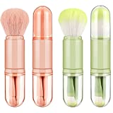 2 Sets Small Makeup Brush Set 4 in 1 Makeup Brush Portable Travel Lip Brush Foundation Blending Powder Brush Retractable Mini Facial Cosmetic Makeup Brush Set (Pink, Green)