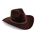 Western Pinch Front Faux Felt Cowboy Hat - Brown Elastic Band L/XL