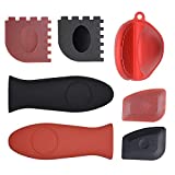 GPOWER Pack of 7 Polycarbonate Cast Iron Cleaners Handle Covers 2 Grill Pan Scrapers 2 Pan Scrapers 2 Silicone Hot Handle Holders 1 Heat Resistant Glove,for Cast Iron Skillets