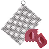 Amagabeli Stainless Steel Cast Iron Cleaner 8”x6” 316L Chainmail Scrubber Pan Scraper Cookware Accessories Pan Dutch Ovens Polycarbonate Skillet Scraper Pot Grill Brush Seasoning Cleaning Tools Set