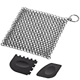 Cast Iron Cleaner with Durable Plastic Pan Grill Scrapers, SENHAI 7 x7 inch Stainless Steel Scrubber for Skillets, Griddles, Pans or Woks and More