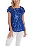 Cable & Gauge Womens All-Over Sequin Short Sleeve Dolman Tee, Knit Lining