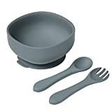 TYRY.HU Silicone Baby Bowls with Suction Set, Bowls Bowls and Spoons & Fork, Soft Unbreakable Baby Bowls First Stage Feeding Supplies for Boy Girl, Grey