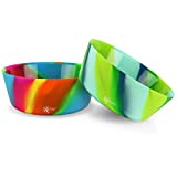 Silipint Silicone Bowl Set, Unbreakable, Flexible, Microwave-Safe, Dishwasher-Safe, Freezer-Safe Bowls for Indoor and Outdoor Use (2-Pack, Hippy Hop & Sea Swirl)