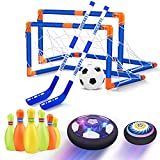 Hover Soccer Ball Set, 3-in-1 Hover Hockey Bowling Set for Kids, Rechargeable Air Soccer Ball w/ Led Lights for Outdoor Toys for Kids Ages 3 4 5 6 7 8-12