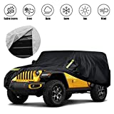 Car Covers Waterproof All Weather Replace for Jeep Wrangler 2 Doors 2007-2021, 6 Layers Custom-Fit Outdoor Full Car Covers with Zipper Door for Snow Rain Dust Hail Protection (2 Door, Black)