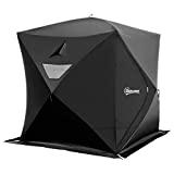 Outsunny 4 Person Ice Fishing Shelter, Waterproof Oxford Fabric Portable Pop-up Ice Tent with 2 Doors for Outdoor Fishing, Black