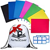 7 Pack Stretchable Book Covers - Multiple Colors Durable, Washable, Reusable and Protective Jackets for Hard Cover Schoolbooks and Textbooks - by PerfectCover