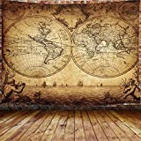 JAWO Old World Map Tapestry, Vintage Wanderlust Pirate Map Tapestry Wall Hanging for Bedroom, Historical Atlas Tapestries Poster Beach Blanket College Dorm Home Decor (71W X 60H)