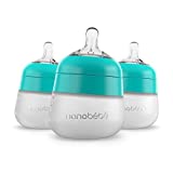 Nanobébé Flexy Silicone Baby Bottle, Anti-Colic, Natural Feel, Non-Collapsing Nipple, Non-Tip Stable Base, Easy to Clean 3-Pack, Teal, 5 oz