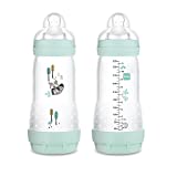 MAM Easy Start Anti-Colic Matte Bottle, Fast Flow with Silicone Nipples, Baby Boy, 11 Oz, 2 Count