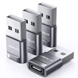 USB-C Female to USB-A Male Adapter 4-Pack, JSAUX Type C to USB Charger Cable Adapter Compatible with iPhone 13/12 Mini/Pro/Pro Max, Samsung Galaxy Note 10/20, S20/S21, Google Pixel 5 4 3 XL -Grey