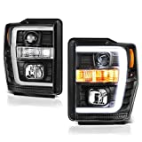 [For 2008-2010 Ford F-250 F-350 Superduty Pickup Truck] OLED Neon Tube Black Projector Headlight Headlamp Assembly, Driver & Passenger Side