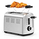 Toaster 2 Slice ,Retro Toaster With 7 Shade Settings,Toaster With Warming Rack , 2 Slice Toaster Stainless Steel For Waffle, Bagel And More Silver