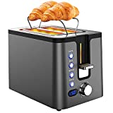 2 Slice Toasters Best Rated Prime, Toaster 2 Slice with LED Display, Heating Rack, 1.6" Wide Slot, Reheat/ Defrost/ Bagel/ Cancel, 6 Optional Browning Dials, Stainless Steel Toaster Black