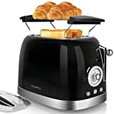 CROWNFUL 2-Slice Toaster, Extra Wide Slots Toaster, Retro Stainless Steel with Bagel, Cancel, Defrost, Reheat Function and 6-Shade Settings, Removal Crumb Tray (Slots Cover and Grill Stand Included)