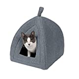 Furhaven Pet Bed for Cats and Small Dogs - Polar Fleece Foldable Triangular Tent Cave Cat Bed, Washable, Heather Gray, One Size