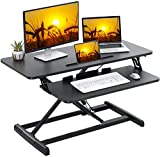 Quick Sit to Stand Desktop Gas Spring Riser (Max Height:19.3inch), 33 inch Height Adjustable Standing Desk Converter for Dual Computer Monitors & Laptop Workstation, Perfect Home Office by HUANUO