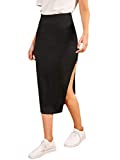 SheIn Women's Slit Midi Skirt Split Bodycon Pencil Ribbed Knit Midi Skirts Black M