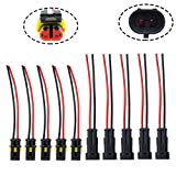 MOTOALL 5 kits 2 Pin Way 16 AWG Waterproof Connector Male & Female Socket Plug Pigtail Wire Harness Lead Wiring Loom 1.5mm Series Terminal Black for Car Truck Boat Motorcycle Scooter Quad Bike Marine