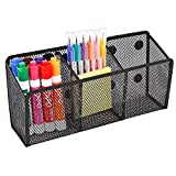 Magnetic Pencil Holder - Extra Strong Magnets Mesh Marker Holder Perfect for Whiteboard, Refrigerator and Locker Accessories (3 Baskets, 1 Pack Black)