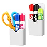 CaseBot Magnetic Marker Holder, Pen Holder for Whiteboard or Fridge, Magnet Pencil Cup Storage Organizer for School, Office, Home, Locker and Metal Cabinets, 2 Pack, White