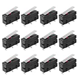 MUZHI SPDT 1NO 1NC Hinge Lever Momentary Push Button Micro Limit Switch AC 5A 125V 250V 3 Pins 12 Pcs