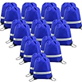 20 Pieces Blue-Drawstring-Backpack-Bags Bulk Reflective Gym Sack Pack Sports Cinch Bag