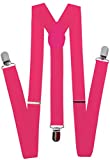 Navisima Adjustable Elastic Y Back Style Suspenders for Men and Women With Strong Metal Clips, Hot Pink (1 Pack)