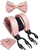 DiBanGu Blush Pink Suspenders and Bow Tie Set for Men 6 Clips Y-Shape Adjustable Heavy Duty Suspenders