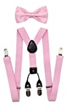 JAIFEI Men’s 4 Clips Suspenders and Pre Tied Bow Tie Set for Tuxedo Wedding (Pink)