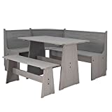 Riverbay Furniture Pine Wood Indoor 3 Piece Kitchen Corner Table Booth Bench Breakfast Dining Nook Set Dining Nook Set in Gray