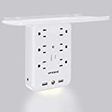6 Outlet Socket Wall Shelf Surge Protector 1700 Joules, Wall Mount Outlet Extender Multi Plug with 2 USB Charging Ports, Smart Night Light and Removable Built-In Shelf (USB)