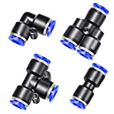 TAILONZ PNEUMATIC 1/4 Inch od Push to Connect Fittings Pneumatic Fittings Kit 10 Spliters+10 Elbows+10 tee+10 Straight (40 pcs)