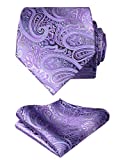 Alizeal Paisley Men's Tie and Pocket Square Sets (59" Length x 3.5" Width, Lilac)