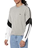 Lacoste Men's Long Crewneck Sweatshirt with Sleeve Taping, Silver Chine/Black-White, S