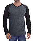 Decrum Grey & Black Soft Cotton Jersey Full Sleeve Raglan Shirts for Men | Grey&Blk Rgln V-Neck Men, L