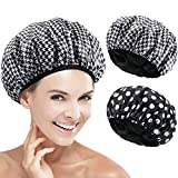 2 Pieces Terry Cloth Lined Shower Cap Large Triple Layer Shower Cap with Microfiber Dry Hair Function Reusable Waterproof Breathable Bath Cap for Large Long Natural Hair Ladies (Vintage Pattern)