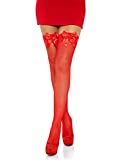 Leg Avenue Women's Satin Bow Fishnet Thigh Highs, Red, One Size