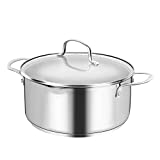 MOBUTA Stainless Steel Stockpot with Lid, 5-Quart Stock pot Stew Pot Casserole Soup Pot for Induction Stovetop, Tri-Ply Heavy Bottomed Base with Scale Mark & Tempered Glass Lid, Dishwasher & Oven Safe