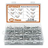 ISPINNER 385pcs 8 Sizes Aluminum Blind Rivets, Pop Rivets Assortment Kit (Silver)