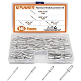 ISPINNER 140pcs 4 Sizes Aluminum Blind Rivets, Pop Rivets Assortment Kit (1/8" 5/32" 3/16" 1/4") x 1/2" (Silver)